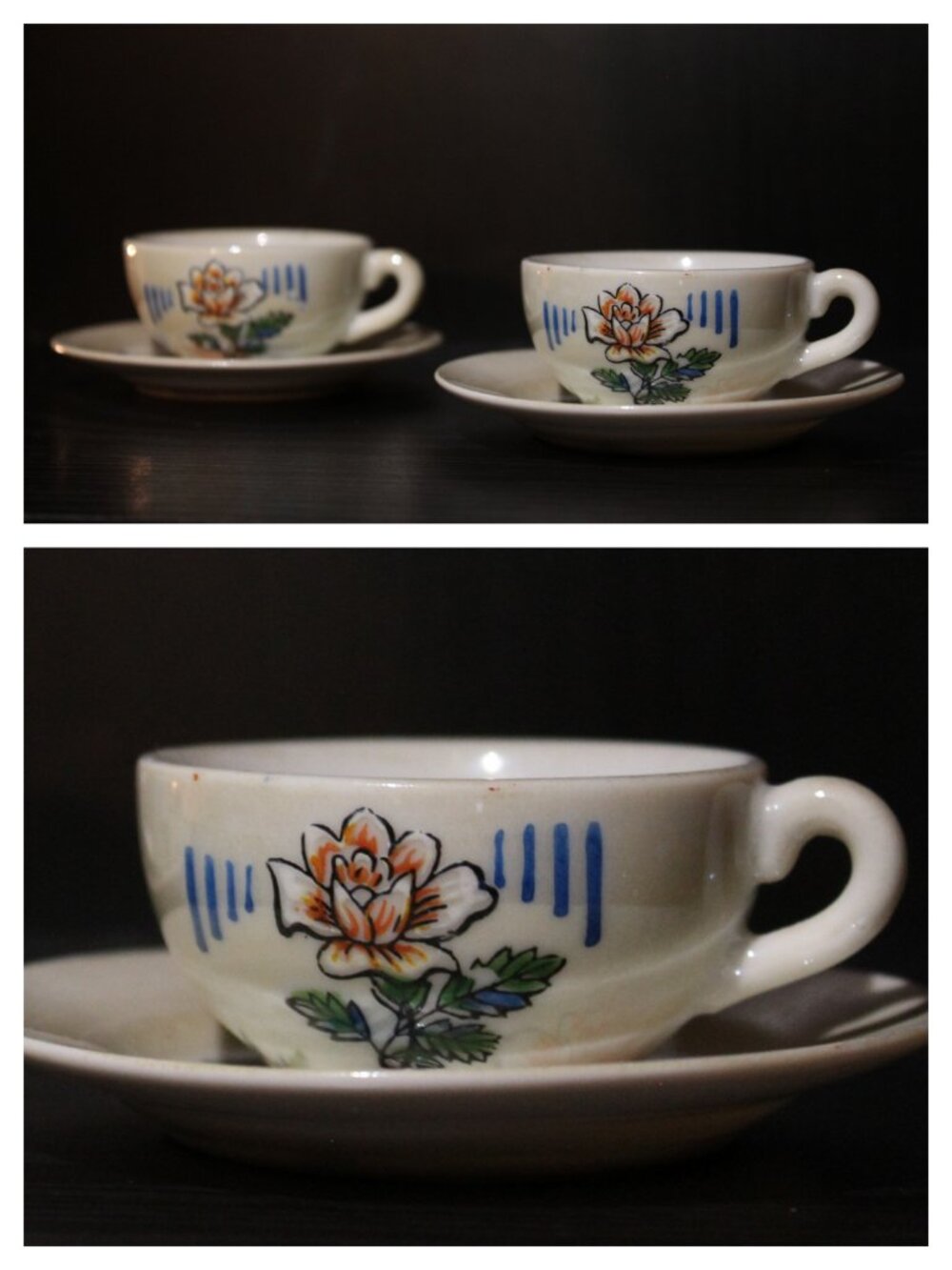 Two Miniature Teacups and Saucers